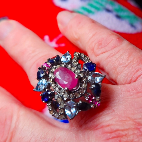 Lovely multi stone ring 7 - Picture 3 of 4